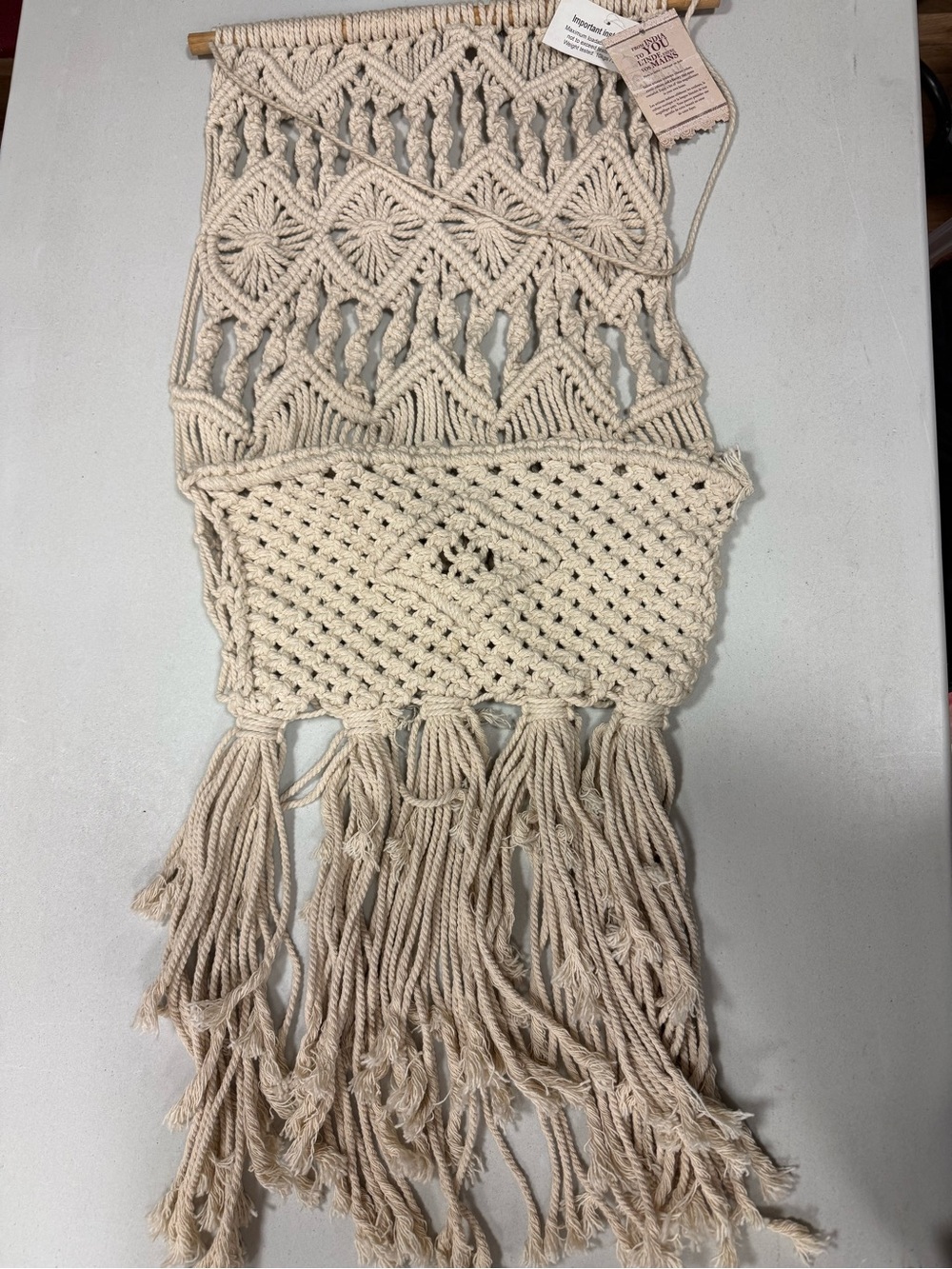 Impo Cream Macramé Wall Hanging with Tasseled Fringe